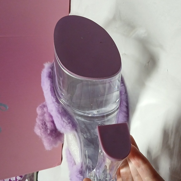 Dolls Kill Sugar Thrillz Purple Fur Plush Poodle Clear Acrylic Platform Heels 8 - Picture 9 of 16